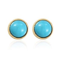 AMERICAN Natural Sleeping Beauty Turquoise Solitaire Stud Earrings in 14K Yellow Gold Over Sterling Silver 1.00 ctw