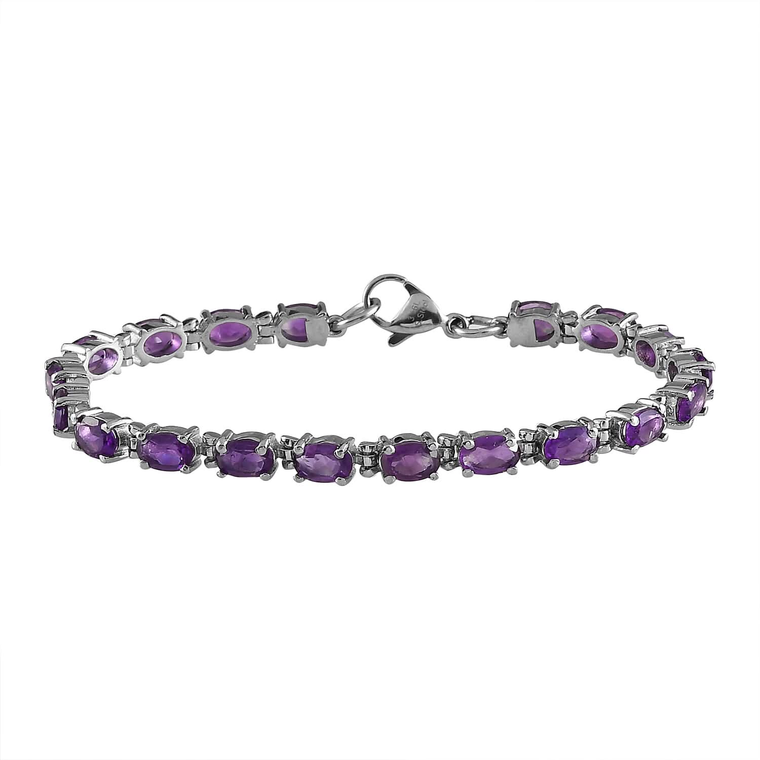 DEAL OF THE DAY Amethyst Tennis Bracelet in Stainless Steel (6.50 In) 8.25 ctw