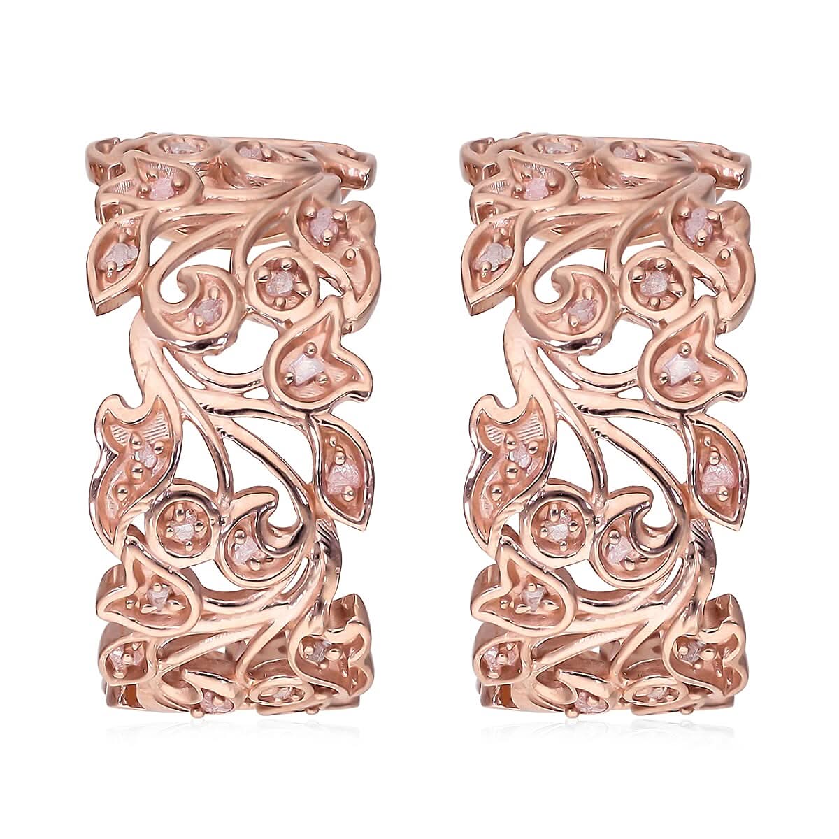 Uncut Natural Pink Diamond Floral J-Hoop Earrings in Vermeil Rose Gold Over Sterling Silver 0.25 ctw