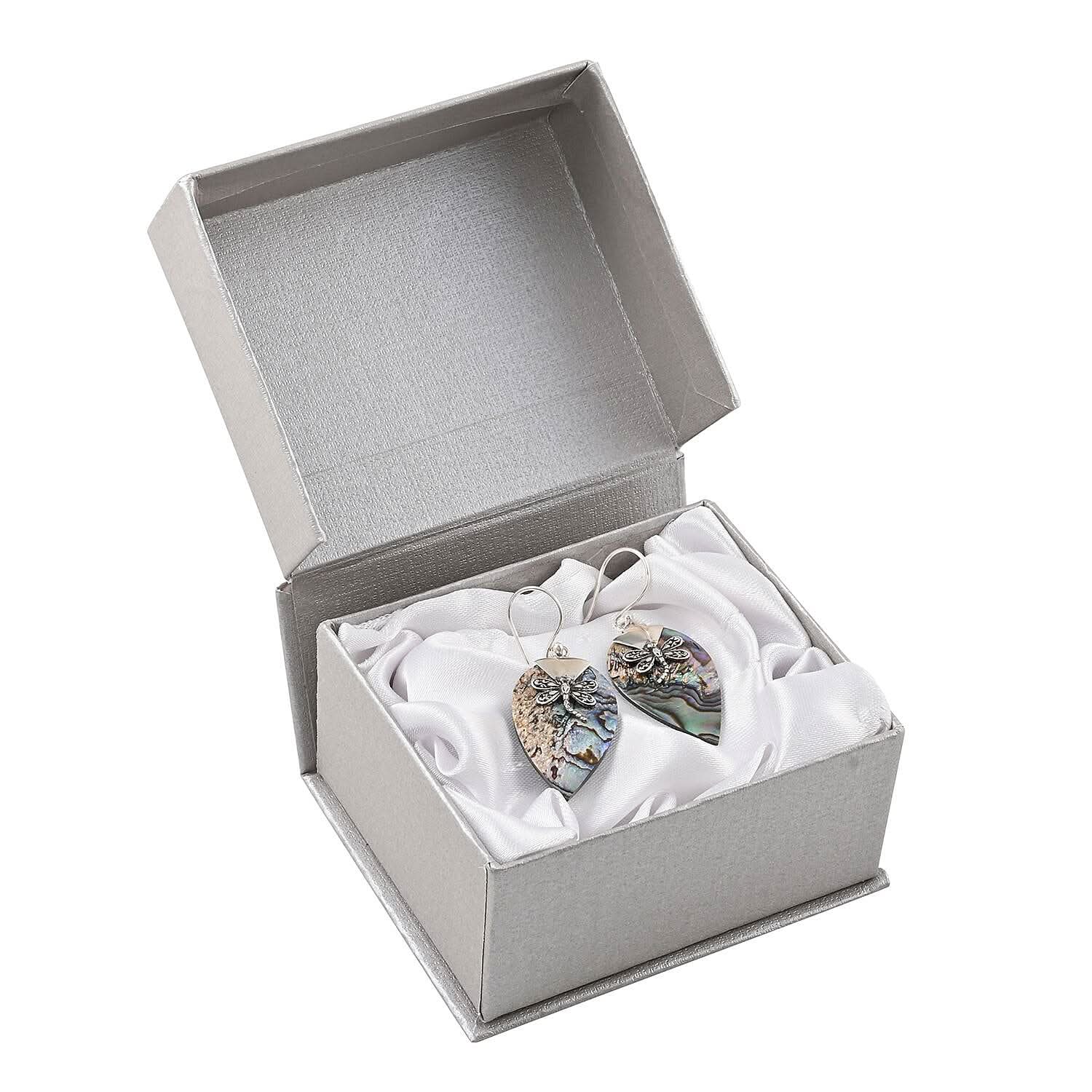 Abalone Shell Dragonfly Leaf Earrings in Sterling Silver