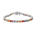 Multi Sapphire Tennis Bracelet in Platinum Over Sterling Silver (8.00 In) 9.55 Grams 11.35 ctw - Sticky add to cart bar