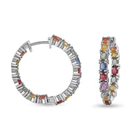 Multi Sapphire Hoop Earrings in Platinum Over Sterling Silver 8.00 ctw