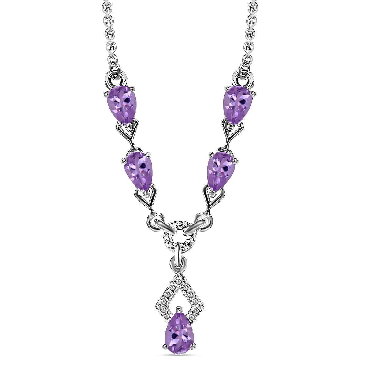 D'Joy Rose De France Amethyst Necklace 18 Inches in Platinum Over Sterling Silver and Stainless Steel 1.85 ctw