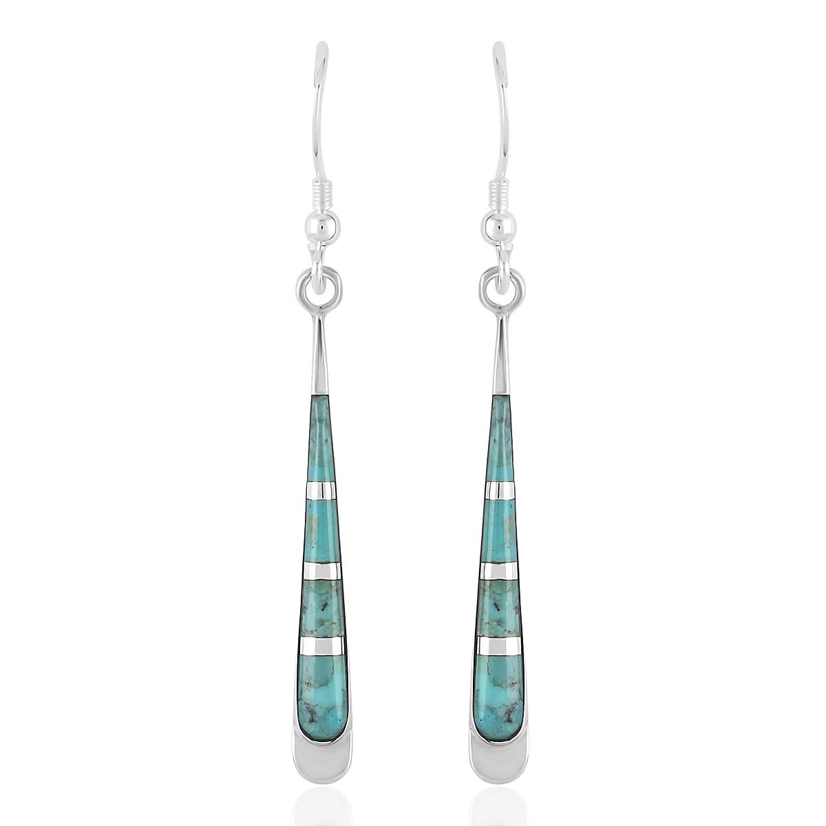 SANTA FE Style Turquoise Drop Earrings in Sterling Silver 1.50 ctw
