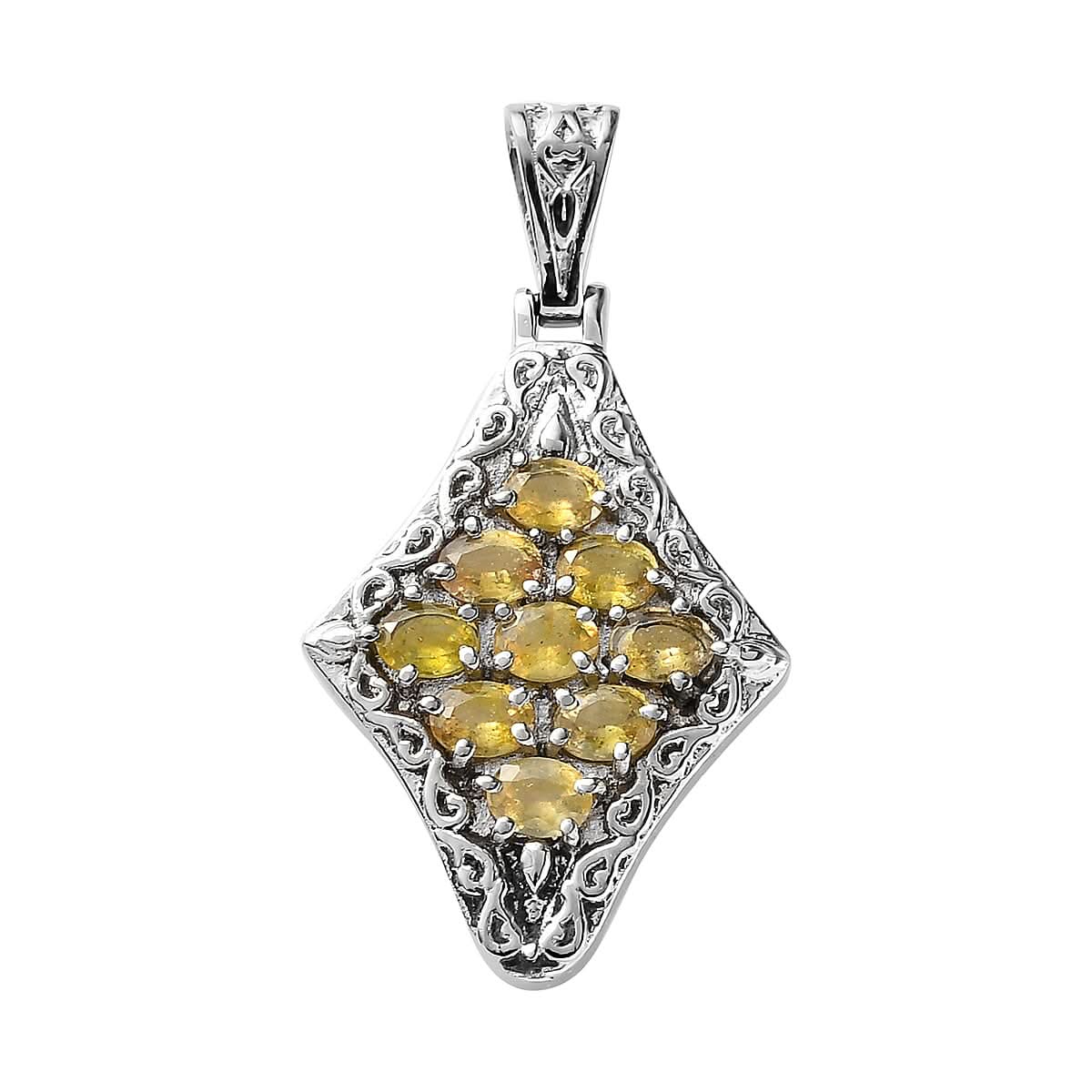 Yellow Sapphire (FF) Pendant in Stainless Steel| Cluster Pendant 2.10 ctw