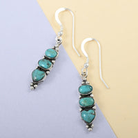 Santa Fe Style Turquoise 3 Stone Earrings in Sterling Silver 2.00 ctw