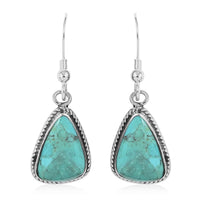 SANTA FE Style Spiny Turquoise Dangle Earrings in Sterling Silver 0.25 ctw