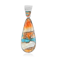 SANTA FE Style Spiny Turquoise Teardrop Pendant in Sterling Silver 0.65 ctw
