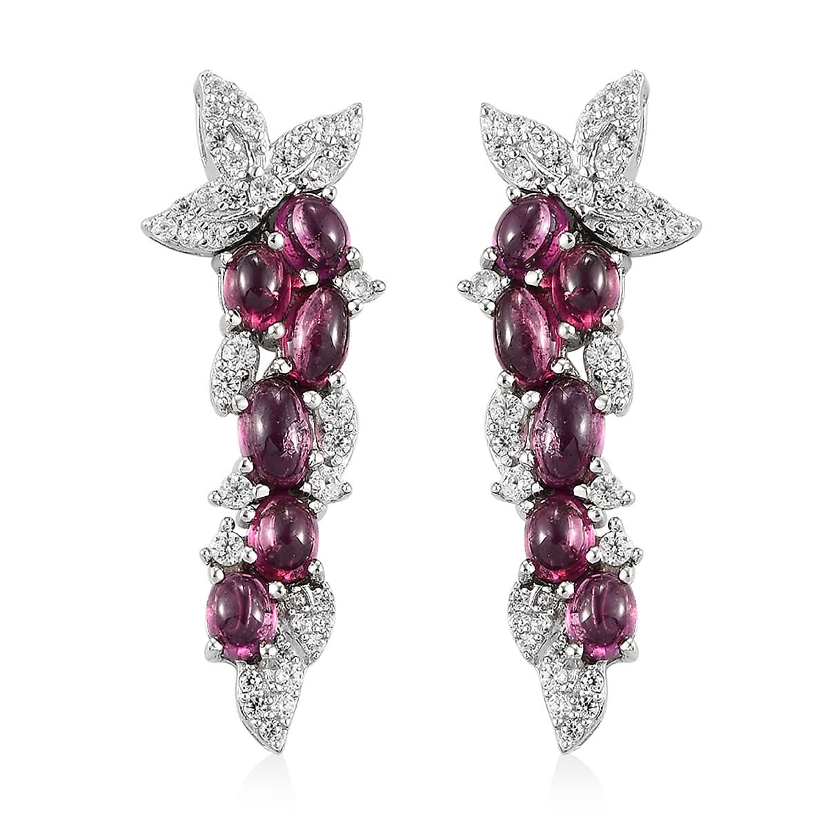 GP Italian Garden Collection Orissa Rhodolite Garnet and White Zircon Dangling Earrings in Platinum Over Sterling Silver 4.40 ctw