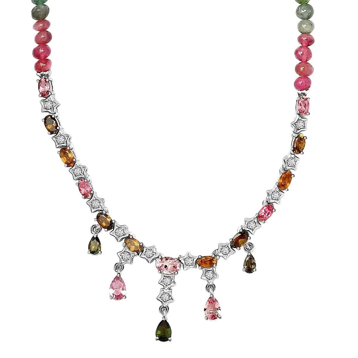 GP Italian Garden Collection Multi-Tourmaline Necklace ,Multi Gemstone Necklace ,Platinum Over Sterling Silver Necklace , 18 Inch Necklace 56.85 ctw