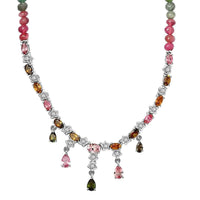 GP Italian Garden Collection Multi-Tourmaline Necklace ,Multi Gemstone Necklace ,Platinum Over Sterling Silver Necklace , 18 Inch Necklace 56.85 ctw
