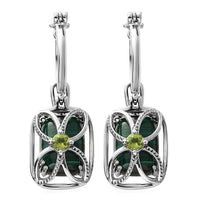 African Malachite and Peridot Multi Wear Earrings in Stainless Steel 17.45 ctw
