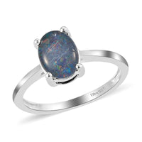 Boulder Opal Triplet Solitaire Ring in Sterling Silver (Size 5.0) 1.00 ctw