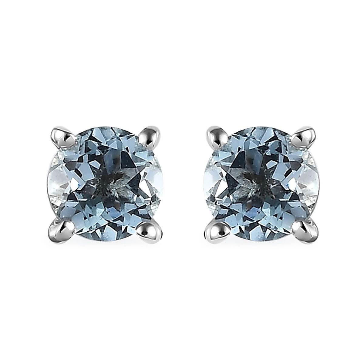 Mangoro Aquamarine Solitaire Stud Earrings in Platinum Over Sterling Silver 0.90 ctw