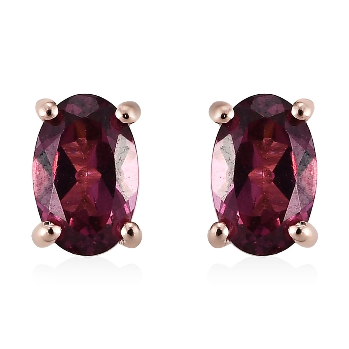 Lotus Garnet Solitaire Stud Earrings in 14K Rose Gold Over Sterling Silver 1.15 ctw