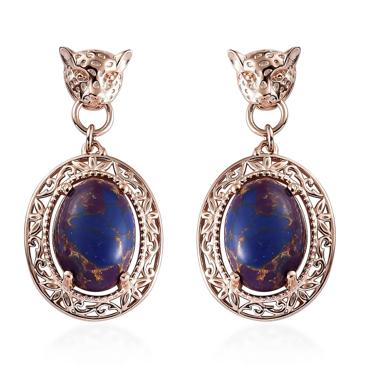 Karis Mojave Purple Turquoise Drop Earrings in 18K RG Plated 11.00 ctw
