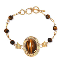 Karis South African Tiger's Eye Paper Clip Chain Toggle Clasp Adjustable Bracelet in 18K YG Plated (6.50-8.50In) 26.90 ctw