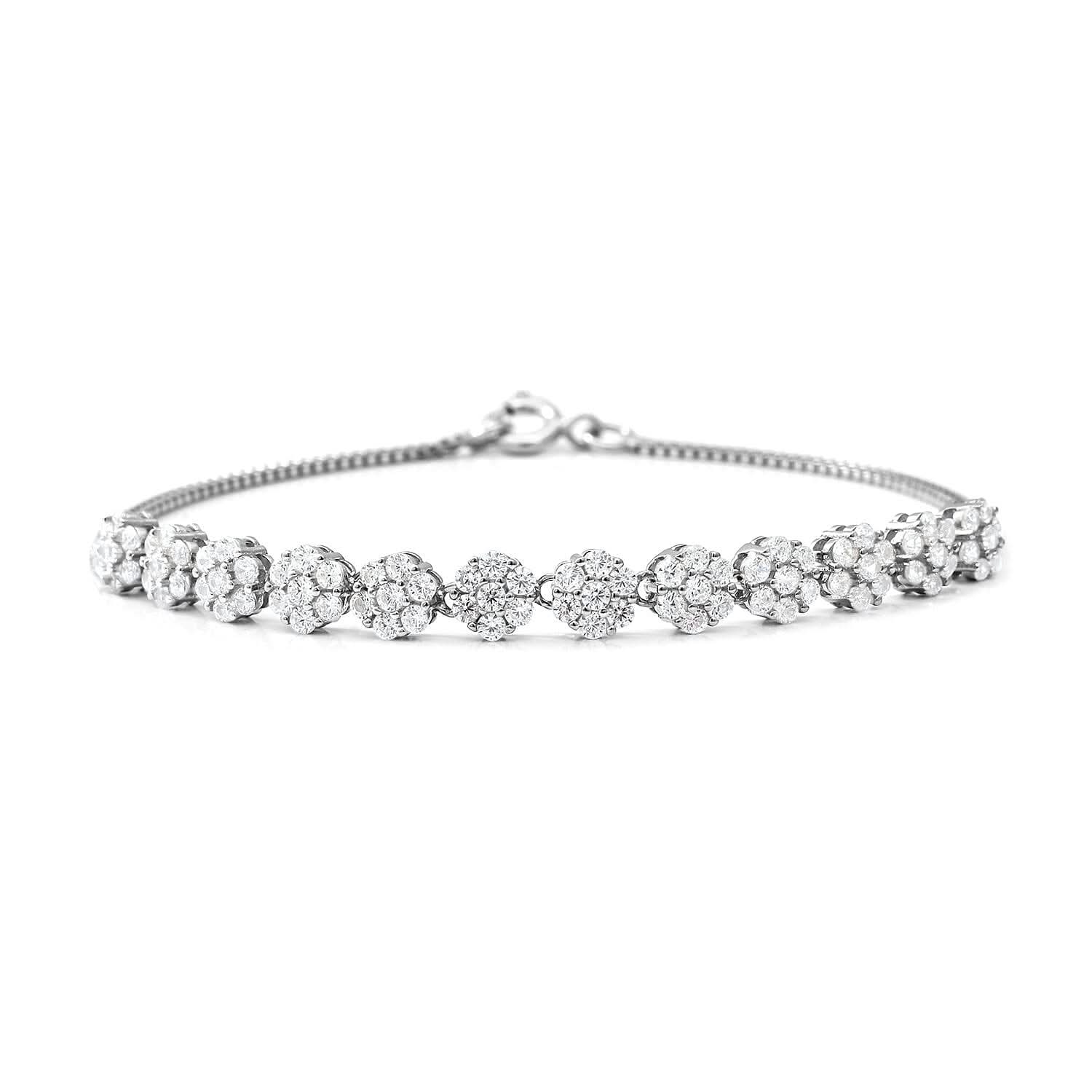 Simulated Diamond Bracelet in Rhodium Over Sterling Silver (7.50 In)