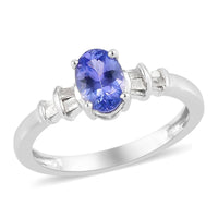 Tanzanite and Diamond Ring in Platinum Over Sterling Silver (Size 10.0) 0.65 ctw