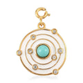 Mexican Turquoise and Natural White Zircon White Enameled Solar System Charm in Vermeil Yellow Gold Over Sterling Silver 0.65 ctw - Sticky add to cart bar