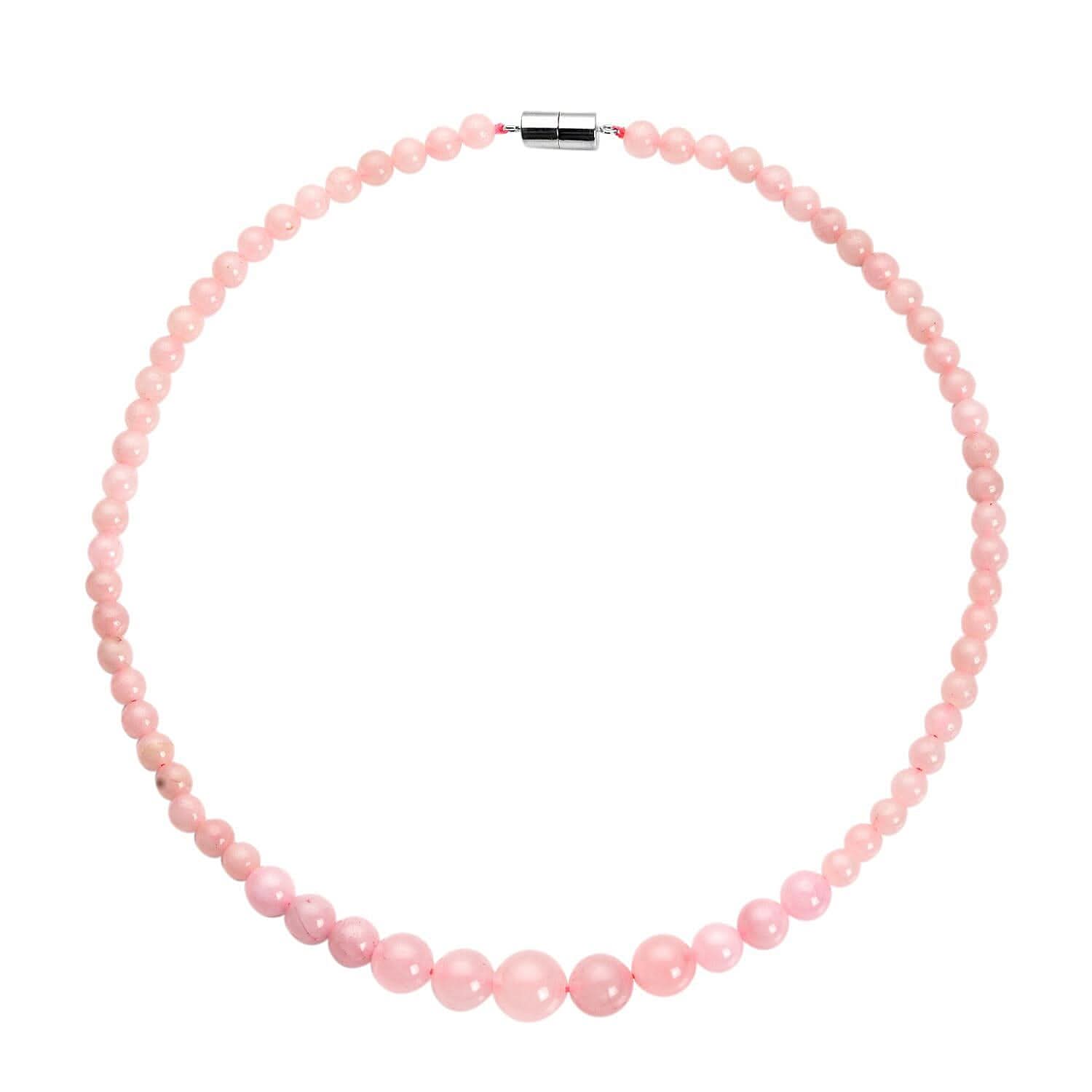 Galilea Rose Quartz Beaded Necklace 18 Inches with Magnetic Lock in Sterling Silver 150.00 ctw
