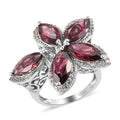 GP Italian Garden Collection Orissa Rhodolite Garnet and Natural White Zircon Bypass Floral Ring in Platinum Over Sterling Silver (Size 10.0) - Sticky add to cart bar