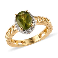 Arizona Peridot and White Zircon Curb Band Halo Ring in Vermeil Yellow Gold Over Sterling Silver (Size 9.0) 1.50 ctw