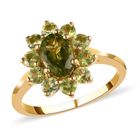 AMERICAN Natural Arizona Peridot Floral Ring in Vermeil Yellow Gold Over Sterling Silver (Size 10.0) 1.65 ctw