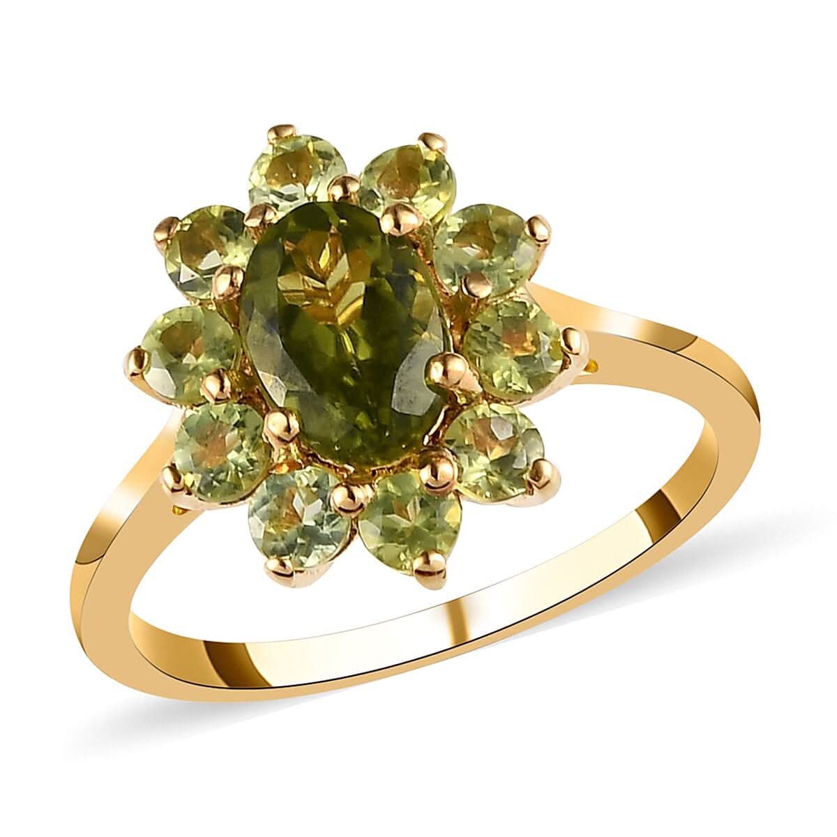 AMERICAN Natural Arizona Peridot Floral Ring in Vermeil Yellow Gold Over Sterling Silver (Size 10.0) 1.65 ctw (1)