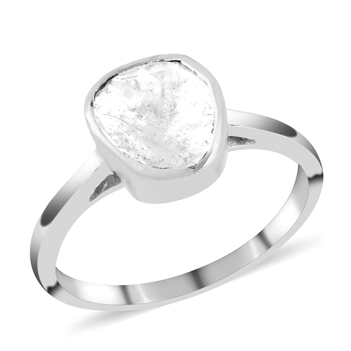 Polki Diamond Solitaire Ring in Rhodium Over Sterling Silver 0.75 ctw