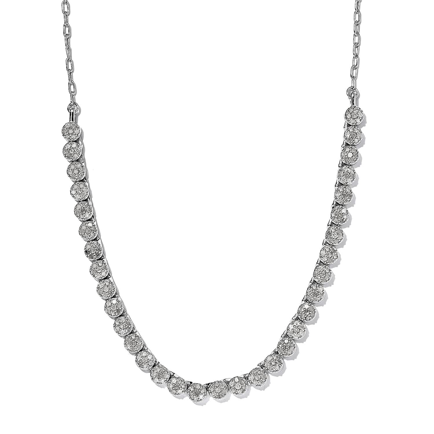 Diamond Fancy Necklace 18 Inches in Platinum Over Sterling Silver 12.70 Grams 2.00 ctw
