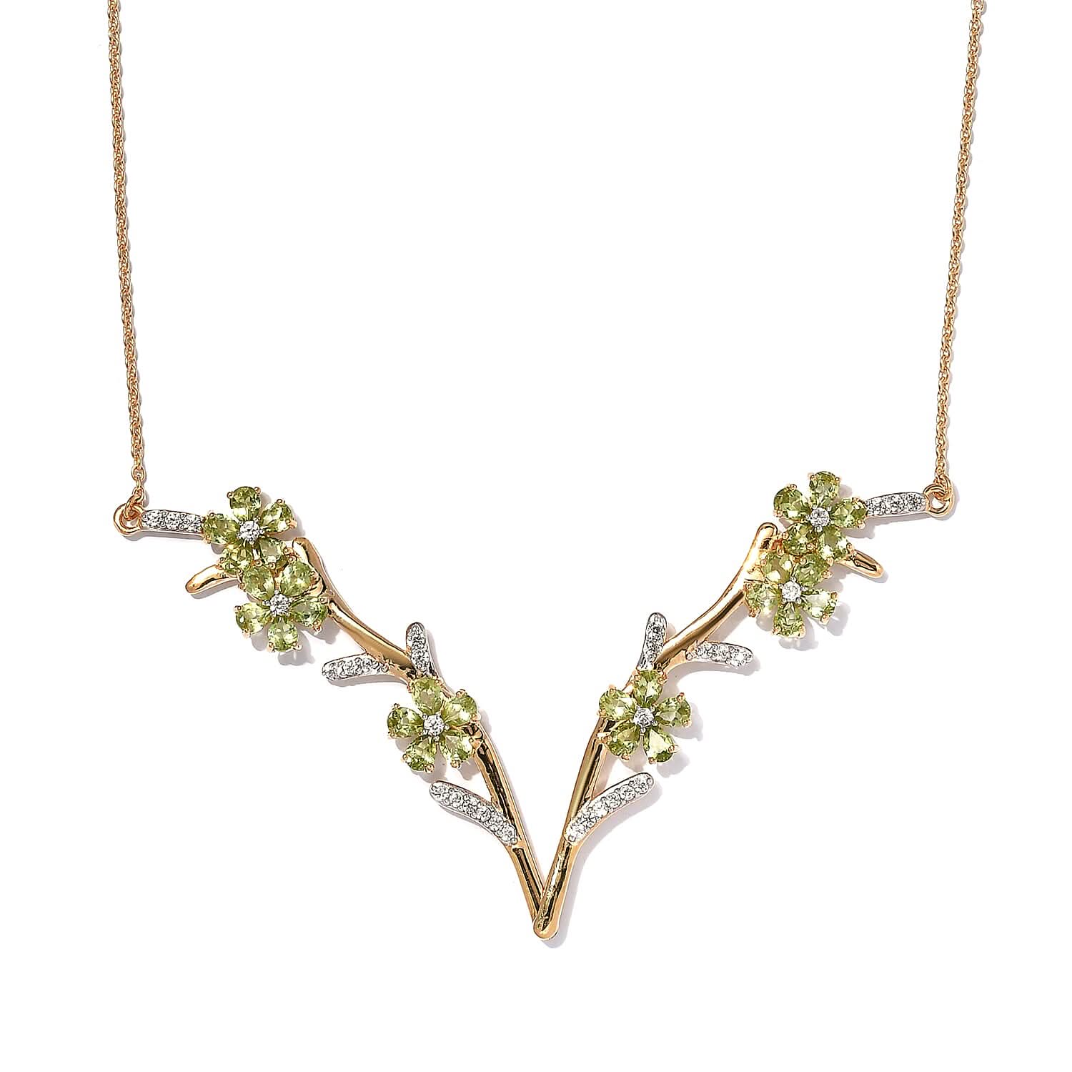 GP Italian Garden Collection Peridot and Multi Gemstone Flower Necklace 18 Inches in Vermeil Yellow Gold Over Sterling Silver 7.35 ctw