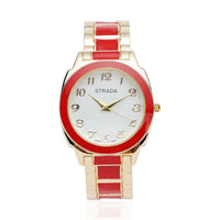 Strada Japanese Movement Watch with Black Enameled Stainless Steel Strap (35.80 mm) (6.50-7.50 Inches)