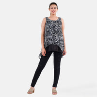 TAMSY Black Chiffon Screen Printed Top - S