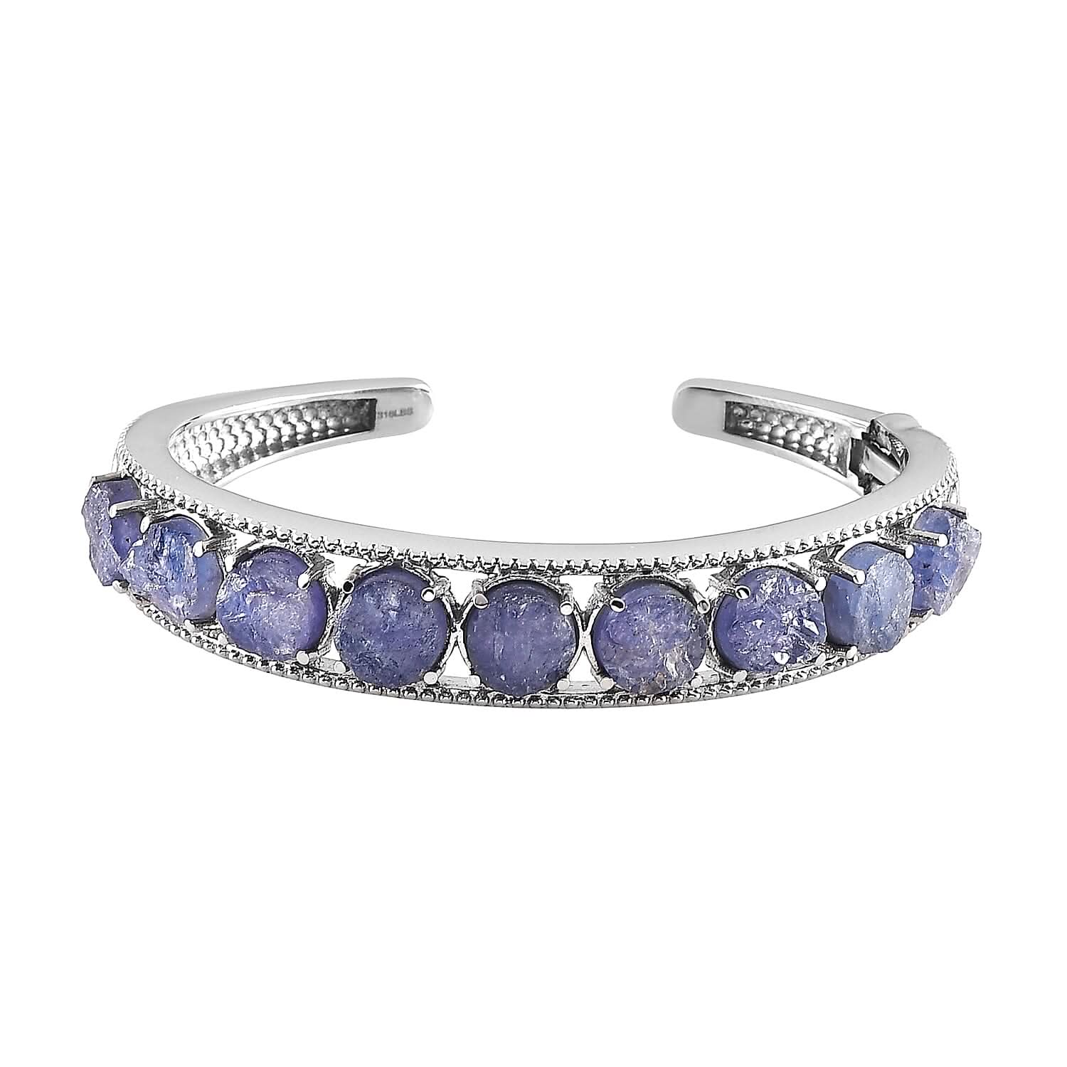 Tanzanite Cuff Bangle in Stainless Steel (6.50 in) 26.85 ctw