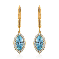 Certified and Appraised  Iliana 18K Yellow Gold AAA Santa Maria Aquamarine and G-H SI Diamond Lever Back Earrings 2.15 ctw