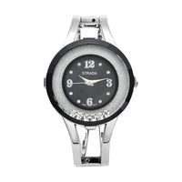 STRADA Austrian Crystal Japanese Movement Black Dial Watch with Silvertone Strap (32mm)