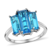 Caribbean Quartz 3 Stone Ring in Platinum Over Sterling Silver (Size 9.0) 5.50 ctw
