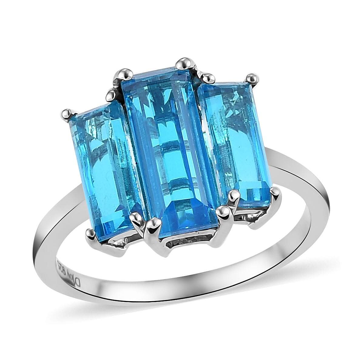 Caribbean Quartz 3 Stone Ring in Platinum Over Sterling Silver (Size 9.0) 5.50 ctw (1)