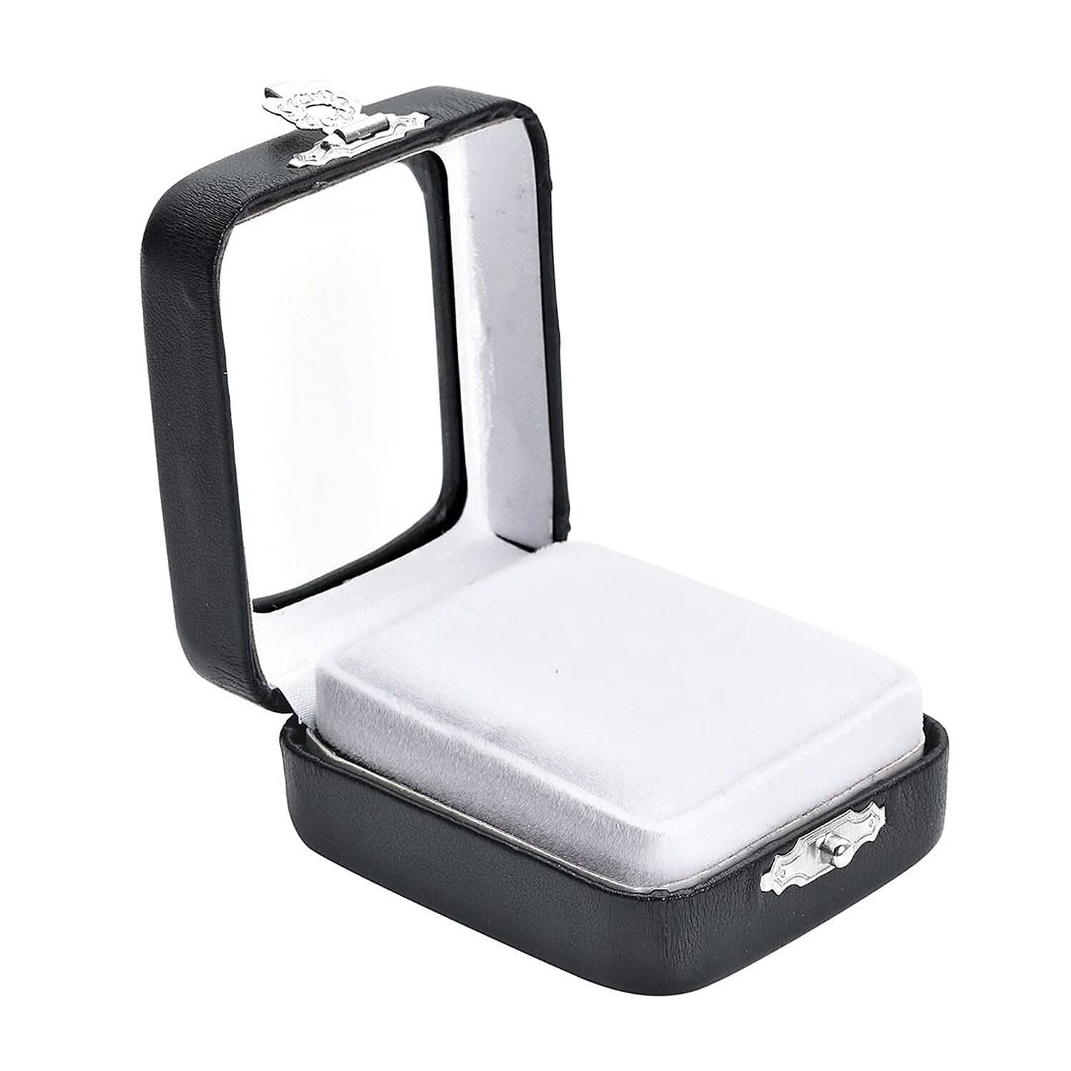 Black Faux Leather Bare Stone Iron Box with White Flannelette and Sponge