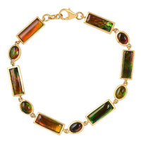 Canadian Ammolite Linking Bracelet in Vermeil Yellow Gold Over Sterling Silver (7.25 In) 16.50 ctw