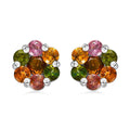 Multi Tourmaline Floral Stud Earrings in Platinum Over Sterling Silver 1.75 ctw - Sticky add to cart bar