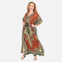 TAMSY Orange Printed Long Kaftan - One Size Fits Most