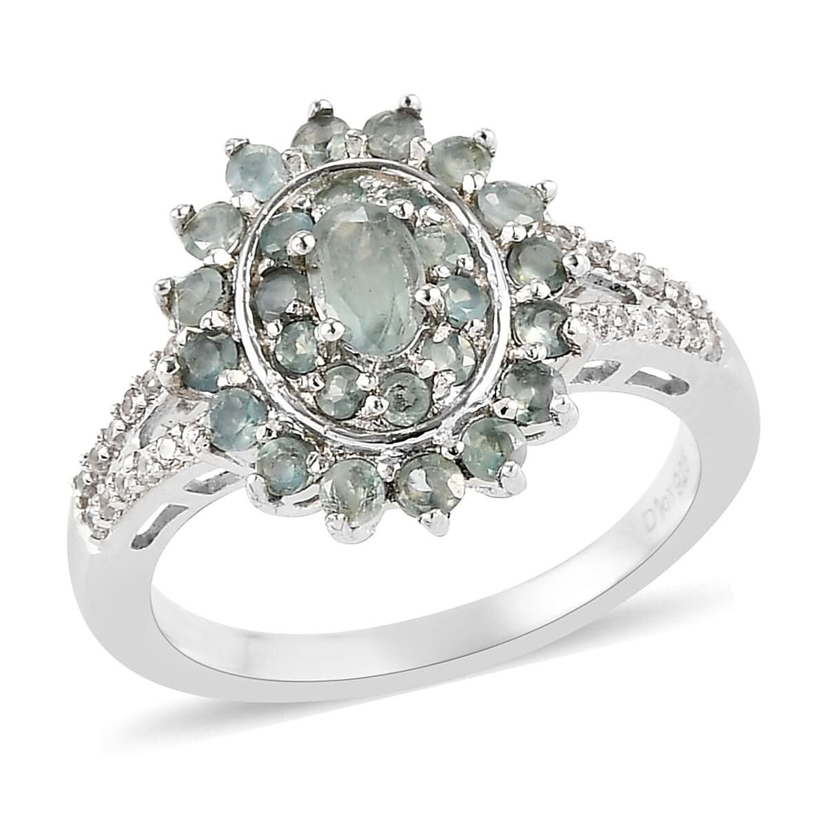 Narsipatnam Alexandrite and Natural White Zircon Floral Ring in Platinum Over Sterling Silver (Size 10.0) 1.10 ctw