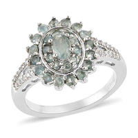 Narsipatnam Alexandrite and Natural White Zircon Floral Ring in Platinum Over Sterling Silver (Size 10.0) 1.10 ctw