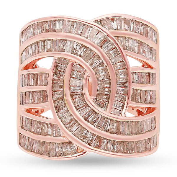 Natural Champagne Diamond Interlocking Ring in Vermeil Rose Gold Over Sterling Silver (Size 7.0) 9 Grams 3.00 ctw - Product card gallery slide 1 (9431389143295)