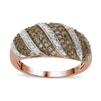 Natural Champagne Diamond and Diamond Ring in Vermeil Rose Gold Sterling Silver (Size 9.0) 0.50 ctw