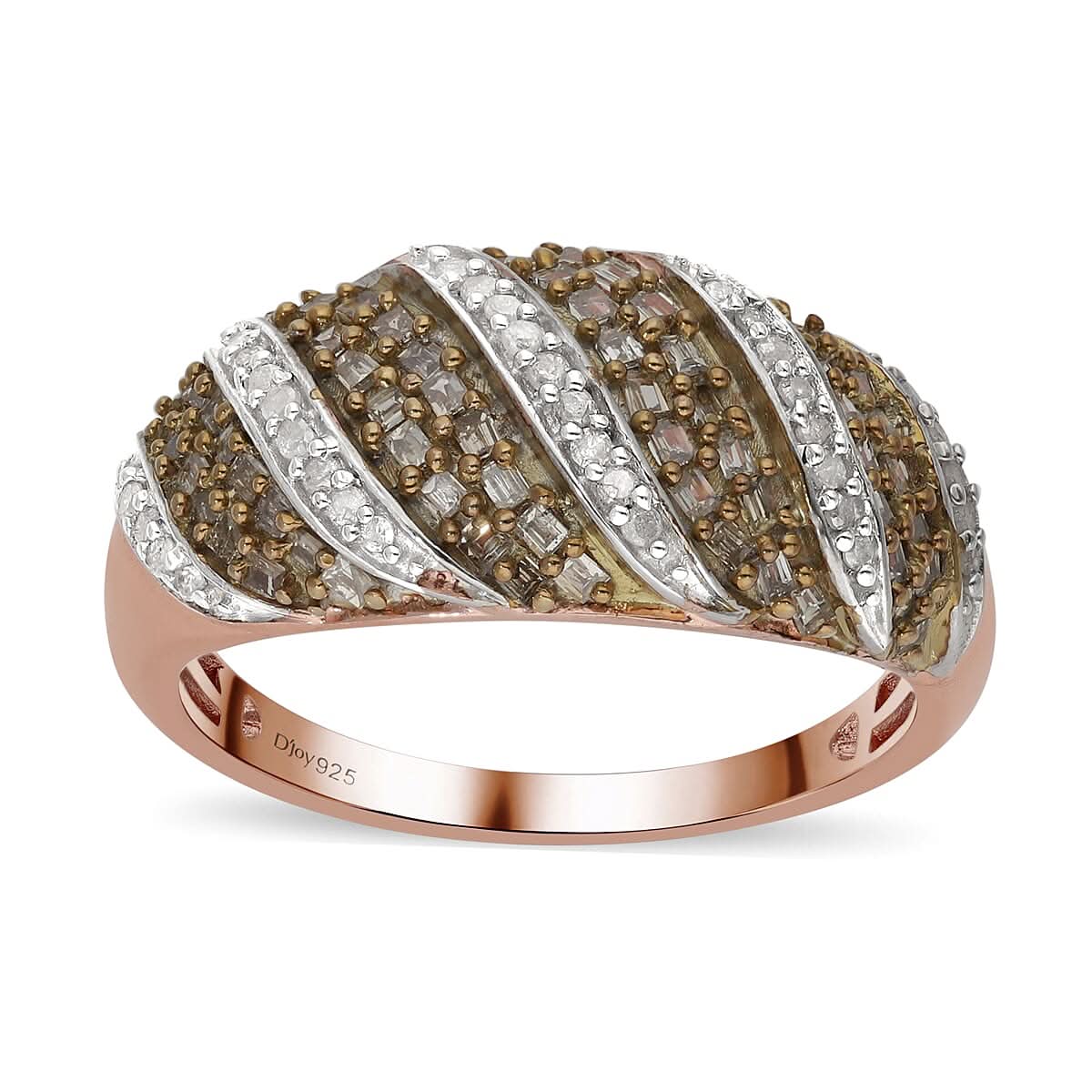 Natural Champagne Diamond and Diamond Ring in Vermeil Rose Gold Sterling Silver (Size 9.0) 0.50 ctw (1)