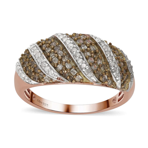 Natural Champagne Diamond and Diamond Ring in Vermeil Rose Gold Sterling Silver (Size 9.0) 0.50 ctw - Product card gallery slide 1 (9431392092415)