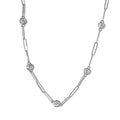 D'Joy Moissanite Paper Clip Chain Station Necklace 24 Inches in Platinum Over Sterling Silver 8.50 ctw - Sticky add to cart bar